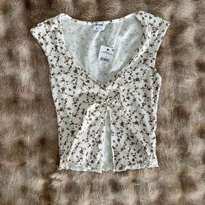 Cotton On Cream and Brown Floral Crop Top